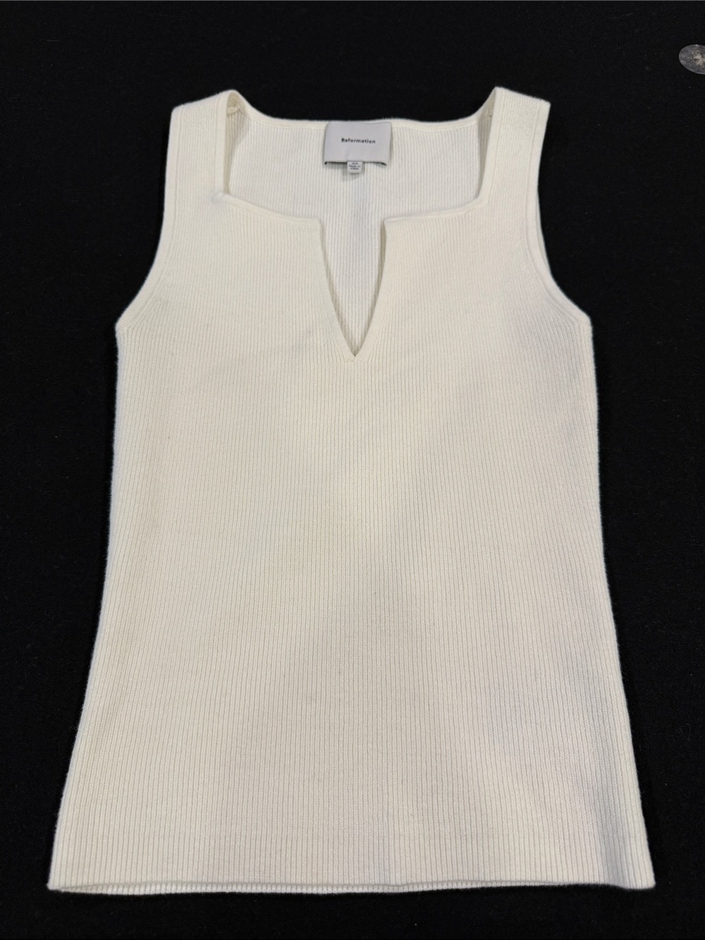 Reformation Cream Ribbed Split-V Tank Top - Picture 2 of 3